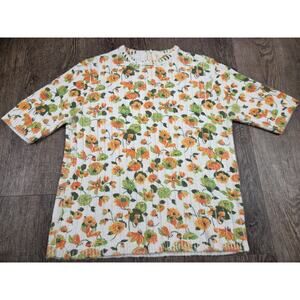 Rissi Sweater Women Short sleeve White Orange Green Sweater 1960s 1970s Small